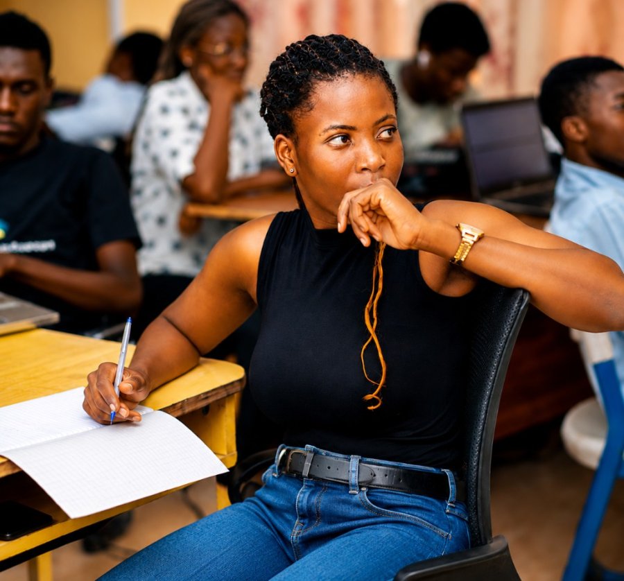 Judith Afriyie working in class — Computer Science student at Takoradi Technical University